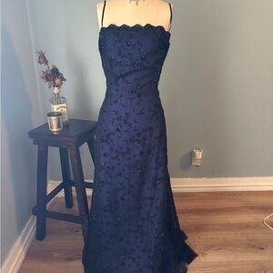 Betsy & Adam indigo Strapless Beaded Evening Gown